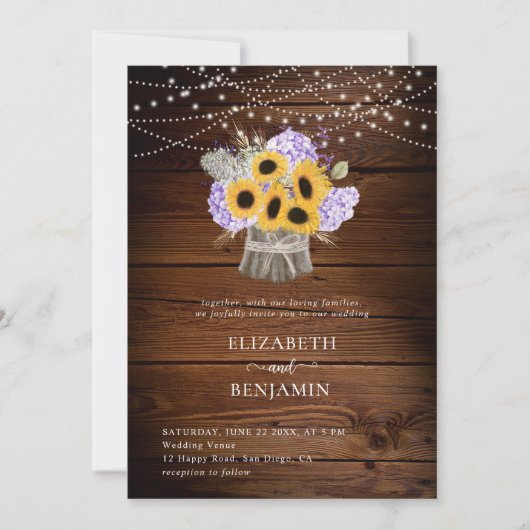 Rustige zonnebloem Hydrangea Hood Floral Wedding Kaart (Voorkant)