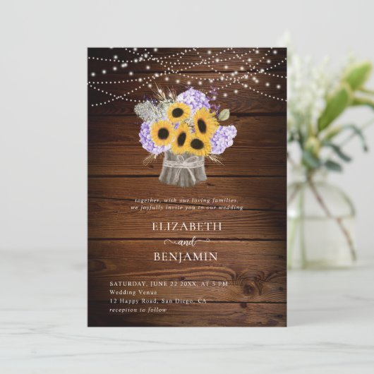 Rustige zonnebloem Hydrangea Hood Floral Wedding Kaart (Staand voorkant)