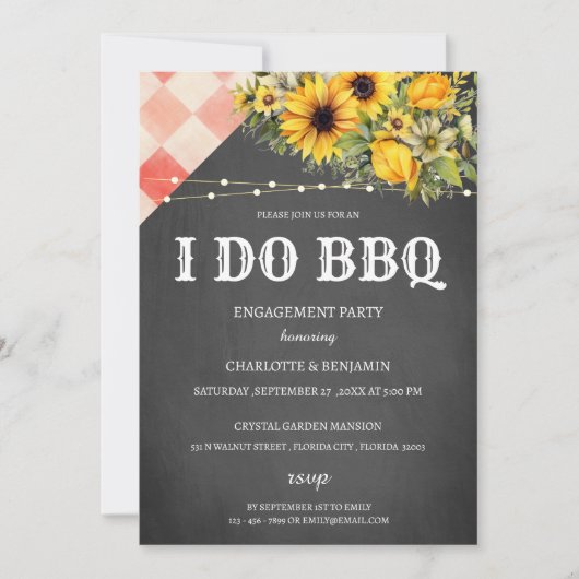 Rustige Zonnebloem I Do BBQ Engagement Party Kaart (Voorkant)