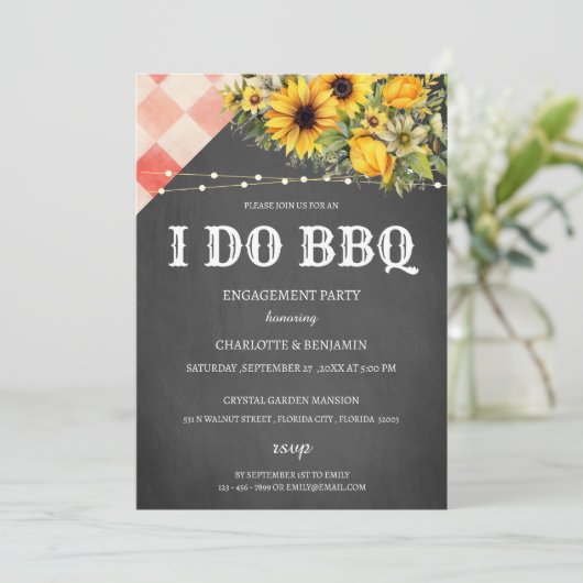 Rustige Zonnebloem I Do BBQ Engagement Party Kaart (Staand voorkant)