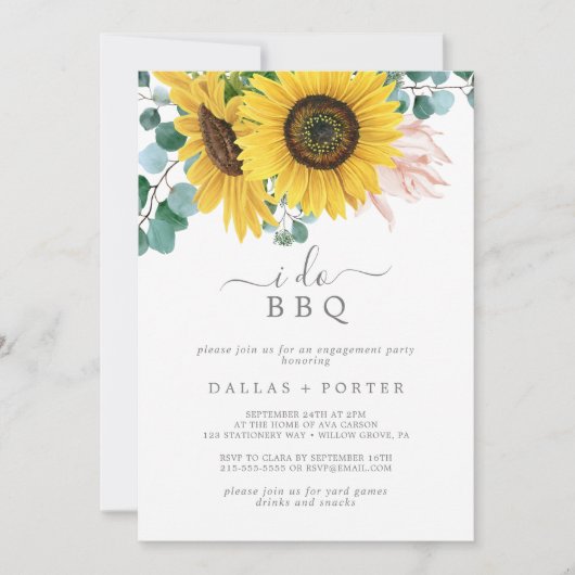 Rustige Zonnebloem I Do BBQ Engagement Party Kaart (Voorkant)