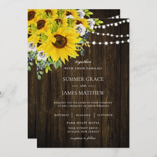 Rustige zonnebloem Ivory Floral Wedding  Kaart (Voorkant / Achterkant)