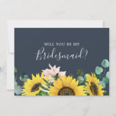 Rustige zonnebloem | Kaart Navy Bridesmaid-voorste (Voorkant)