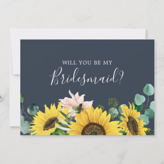 Rustige zonnebloem | Kaart Navy Bridesmaid-voorste (Voorkant)