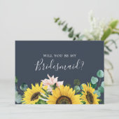 Rustige zonnebloem | Kaart Navy Bridesmaid-voorste (Staand voorkant)