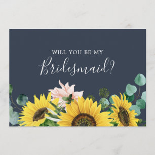 Rustige zonnebloem Kaart Navy Bridesmaid-voorste