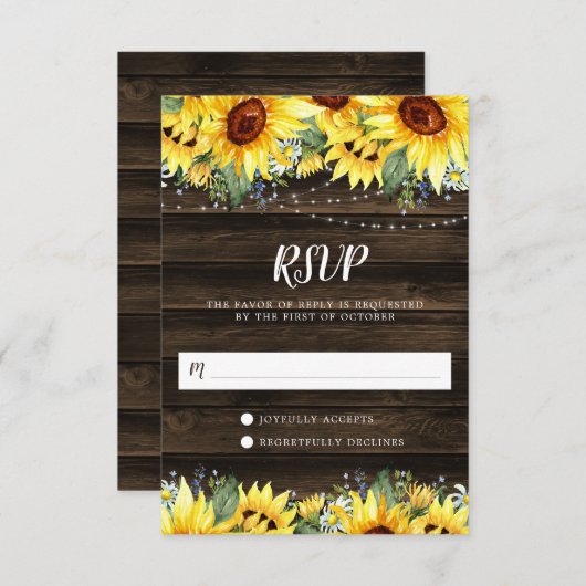 Rustige zonnebloem Kaarten RSVP Kaartje (Voorkant / Achterkant)