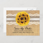 Rustige zonnebloem Kogelkant & Burlap Opslaan Datu Aankondigingskaart (Voorkant / Achterkant)