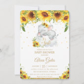 Rustige Zonnebloem Kut Elephant Baby shower Girl Kaart (Voorkant)