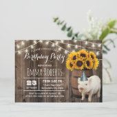 Rustige Zonnebloem Kute Pig Boerderij Birthday Par Kaart (Staand voorkant)