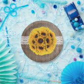 Rustige zonnebloem Lace & Barn Wood Elegant Weddin Papieren Bordje (Feest)