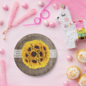 Rustige zonnebloem Lace & Barn Wood Elegant Weddin Papieren Bordje (Feest)