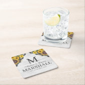 Rustige zonnebloem Lace Wood Couple Summer Weddens Kartonnen Onderzetters (Insitu)