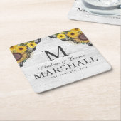 Rustige zonnebloem Lace Wood Couple Summer Weddens Kartonnen Onderzetters (Schuin)