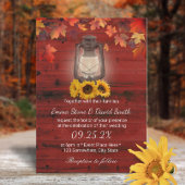 Rustige Zonnebloem Lantaarn Rood Barn Fall Wedding Kaart