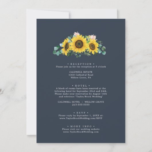 Rustige zonnebloem | marine all in one Wedding Kaart (Achterkant)