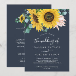 Rustige zonnebloem | marine all in one Wedding Kaart