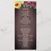 Rustige zonnebloem Mason Jar Lights Floral Wedding Programmakaart (Achterkant)