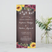 Rustige zonnebloem Mason Jar Lights Floral Wedding Programmakaart (Staand voorkant)