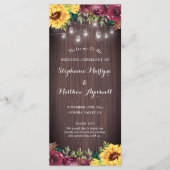 Rustige zonnebloem Mason Jar Lights Floral Wedding Programmakaart (Voorkant)