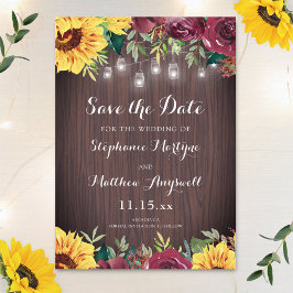 Rustige zonnebloem Mason Jar Lights Floral Wedding Save The Date
