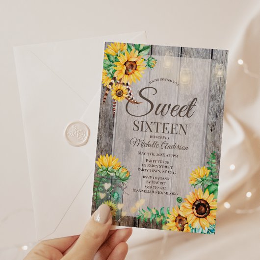 Rustige zonnebloem Mason Jar Sweet Sixteen Kaart