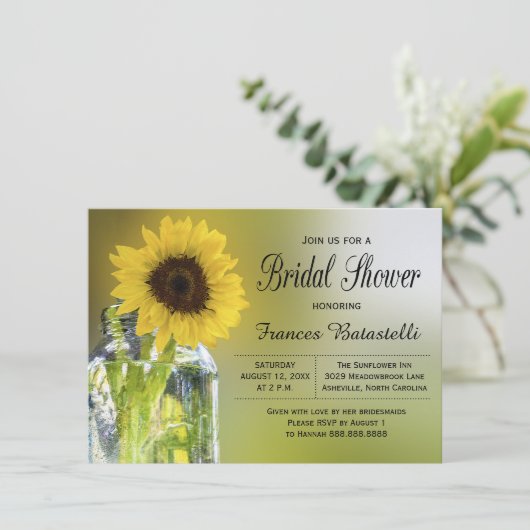 Rustige zonnebloem Mason Jar Vrijgezellenfeest Wed Kaart (Staand voorkant)