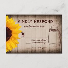Rustige Zonnebloem Mason Jar Wedding RSVP-kaarten RSVP Kaartje