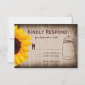 Rustige Zonnebloem Mason Jar Wedding RSVP-kaarten RSVP Kaartje (Voorkant)