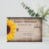 Rustige Zonnebloem Mason Jar Wedding RSVP-kaarten RSVP Kaartje (Staand voorkant)