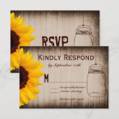 Rustige Zonnebloem Mason Jar Wedding RSVP-kaarten RSVP Kaartje (Voorkant / Achterkant)