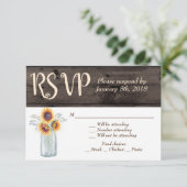 Rustige zonnebloem Mason Jar Wood Country RSVP Kaart (Staand voorkant)