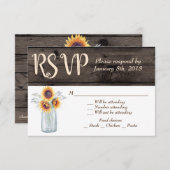 Rustige zonnebloem Mason Jar Wood Country RSVP Kaart (Voorkant / Achterkant)