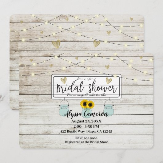 Rustige Zonnebloem Mason Jars & Lights Vrijgezelle Kaart (Voorkant / Achterkant)