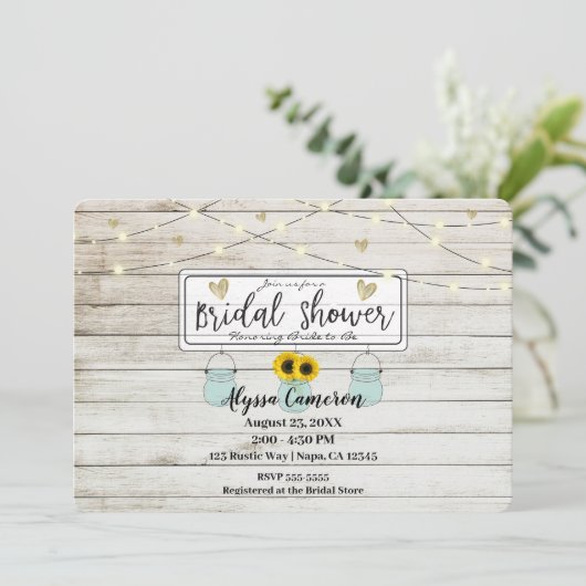 Rustige Zonnebloem Mason Jars & Lights Vrijgezelle Kaart (Staand voorkant)