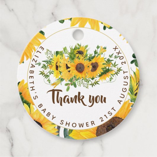 Rustige Zonnebloem Met Baby shower gegoten Label (Voorkant)