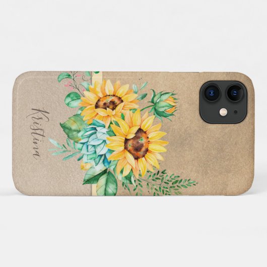 Rustige zonnebloem met naam Case-Mate iPhone case (Achterkant (horizontaal))