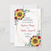 Rustige zonnebloem Modern Red Floral Wedding Save The Date (Voorkant)