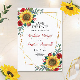 Rustige zonnebloem Modern Red Floral Wedding Save The Date