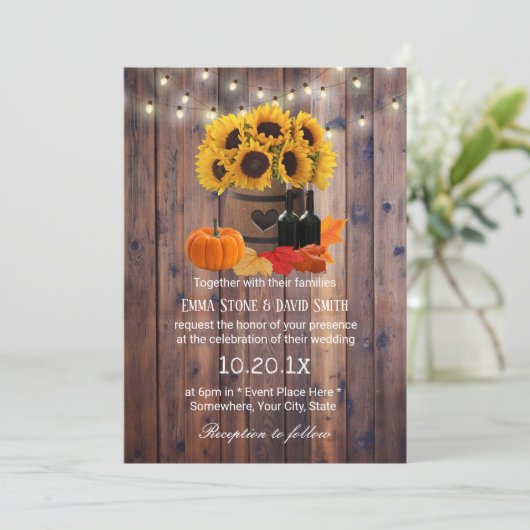 Rustige zonnebloem Naherfstbruiloft Kaart (Staand voorkant)