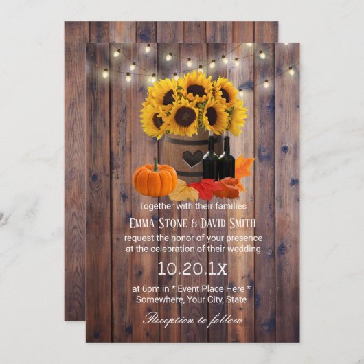 Rustige zonnebloem Naherfstbruiloft Kaart (Voorkant / Achterkant)