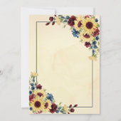 Rustige zonnebloem Navy Blue Burgundy Floral Weddi Kaart (Achterkant)