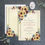 Rustige zonnebloem Navy Blue Burgundy Floral Weddi Kaart<br><div class="desc">Creëer de perfecte huwelijksuitnodiging met deze warme,  trendy zonnebloem,  blauw marinesultaat en bruine waterverf met handgeschreven scripttypografie. De ontwerper van het contact voor de passende producten. Copyright Elegant nodigt uit,  alle rechten voorbehouden.</div>