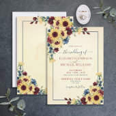 Rustige zonnebloem Navy Blue Burgundy Floral Weddi Kaart