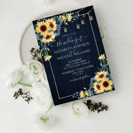 Rustige zonnebloem Navy Blue Wood Floral Wedding Kaart