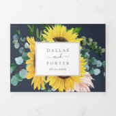 Rustige zonnebloem | Navy Photo Wedding All-in-One Drieluik Uitnodiging (Cover)