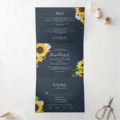 Rustige zonnebloem | Navy Photo Wedding All-in-One Drieluik Uitnodiging (Binnen)
