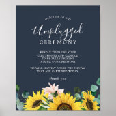 Rustige zonnebloem | Navy Unplugged Ceremony Sign Poster (Voorkant)