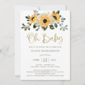 Rustige zonnebloem | Oh Baby shower Gold Script Kaart (Voorkant)