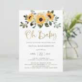 Rustige zonnebloem | Oh Baby shower Gold Script Kaart (Staand voorkant)